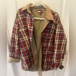 Tommy Hilfiger Men's Red and Cream Plaid Shirt Jacket
